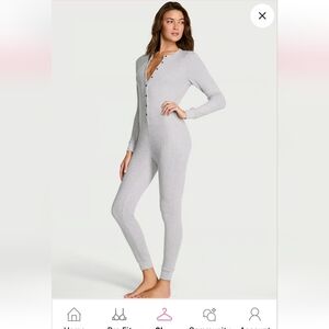 NWT Victoria's Secret Cozy Pointelle Long Onesie XS Gray